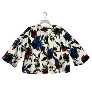TRENZ (by Theresa Renz) Multi Colored Floral Beaded Cotton Blend Jacket Women 2X